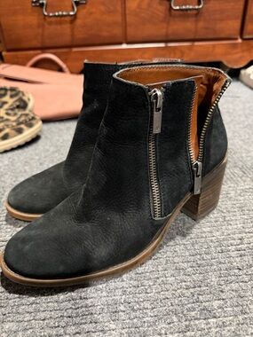 Women's Black Suede Side-Zip Ankle Boot with Block Heel